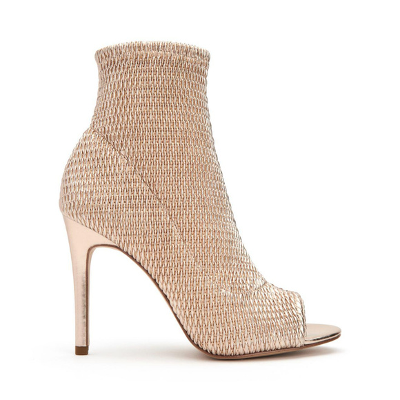 rose gold peep toe booties